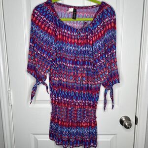 La Blanca Cover Up Dress Kaftan Santorini Tunic Ikat Knotted Sleeve Size Small